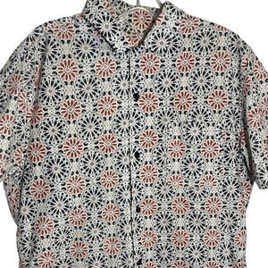 Outerknown Mens Large Short Sleeve Button Down Organic Cotton Hemp Mosaic Shirt